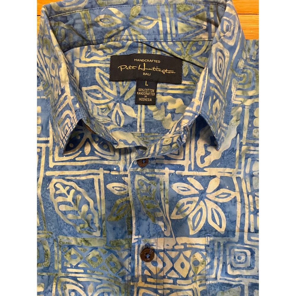 Vintage Handcrafted Batik Shirt Pete Huntington Bali Large Cotton L/S Y2K